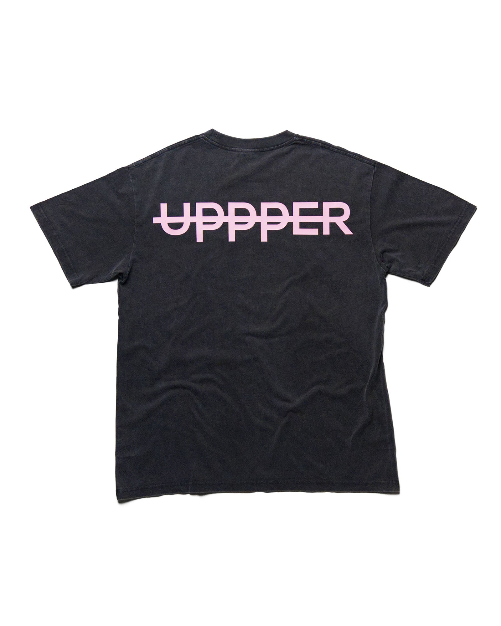 uppper core t-shirt washed black w/ pink logo