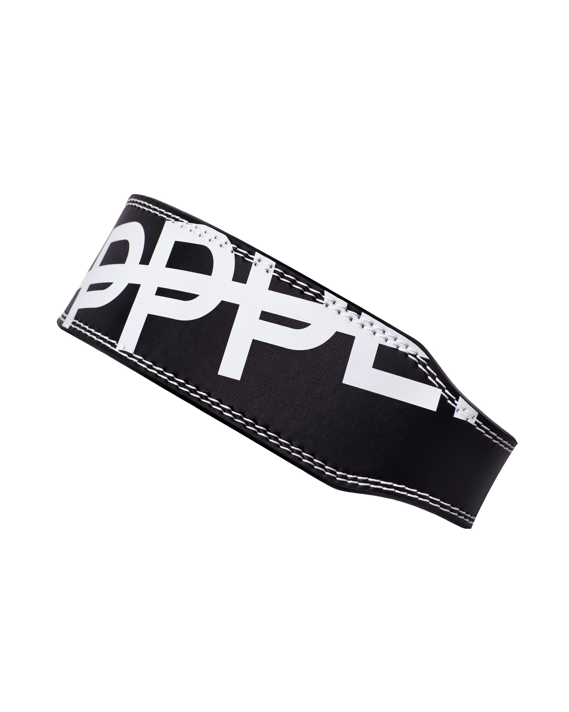 black uppper lifting belt 2.0 close-up showing logo on white background