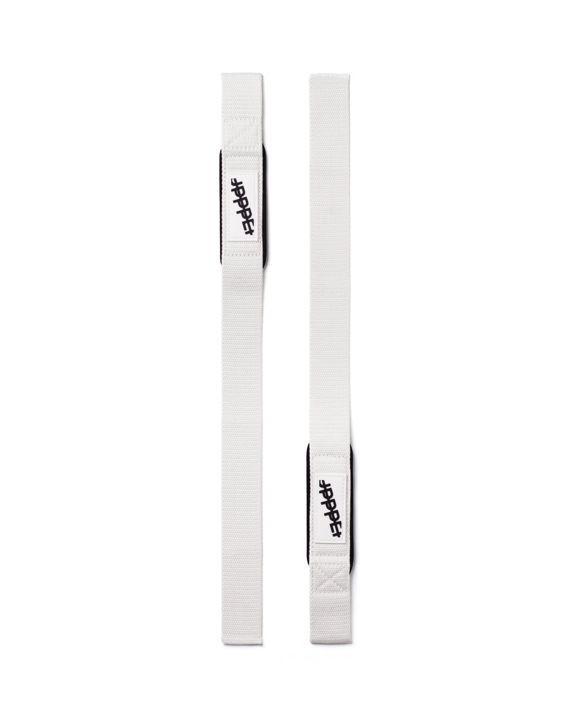white uppper lifting straps 2.0 close-up flat lay on white background