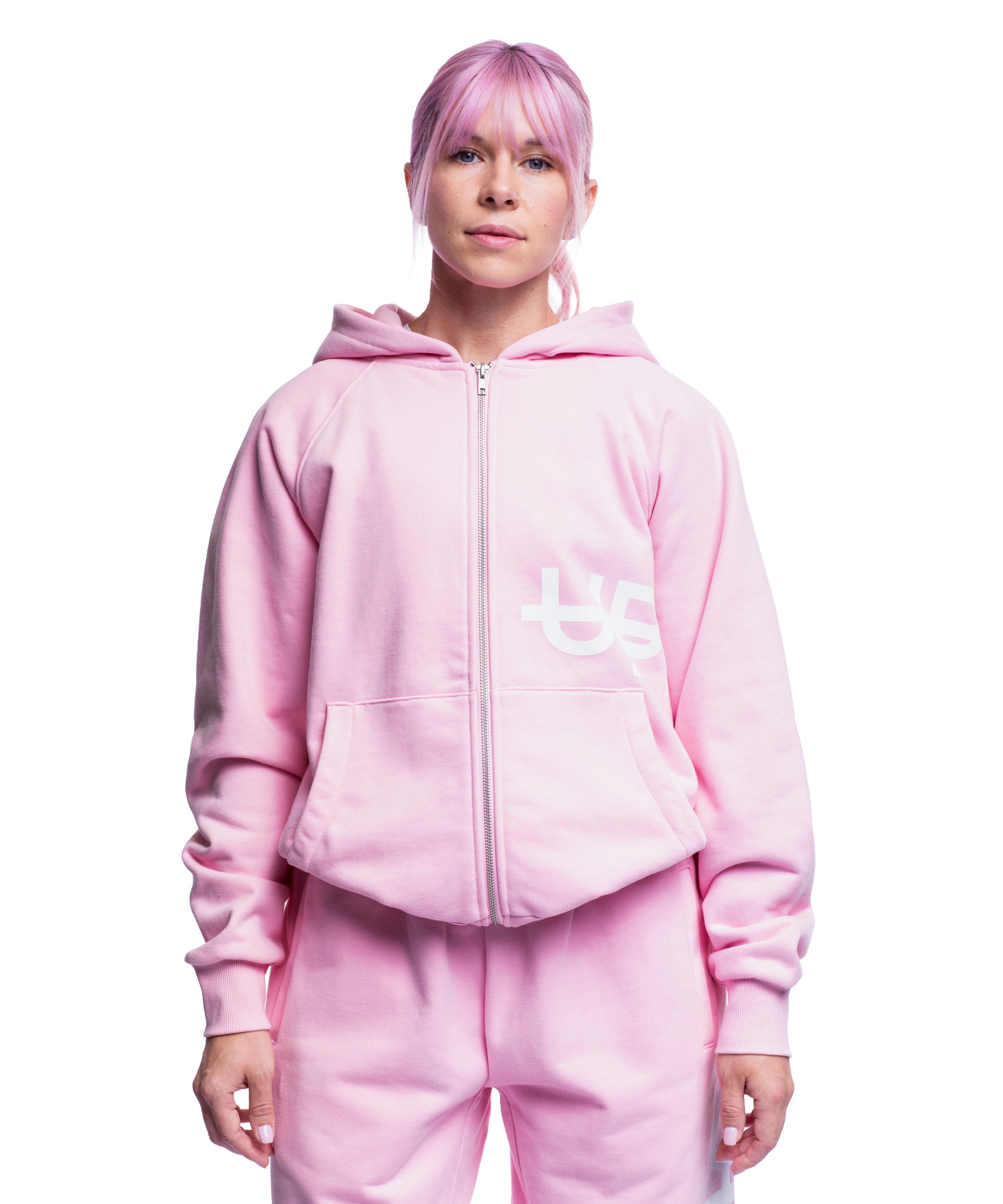 トップス andwang kirakira suger fit zip up pink uppper-pink-side-logo-double-