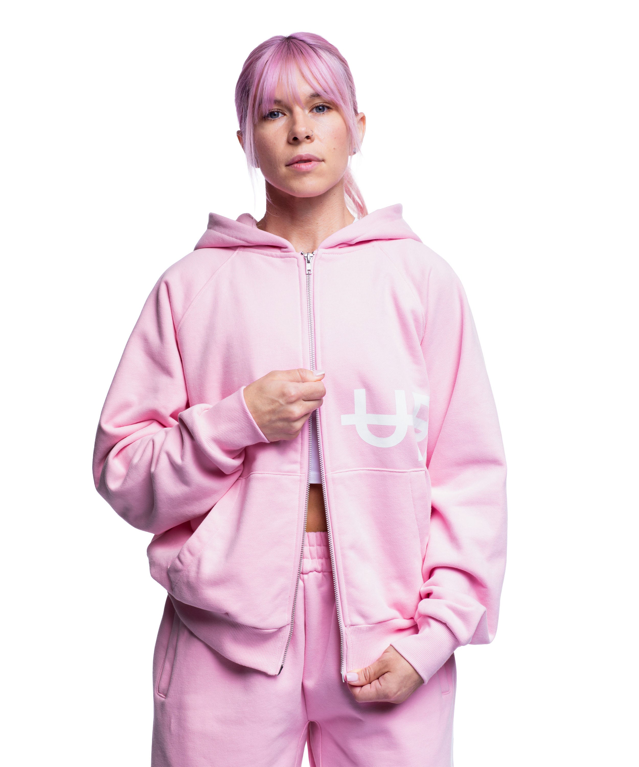 UPPPER Side Logo Double Zip Hoodie Pink | Premium Fitness Gear +