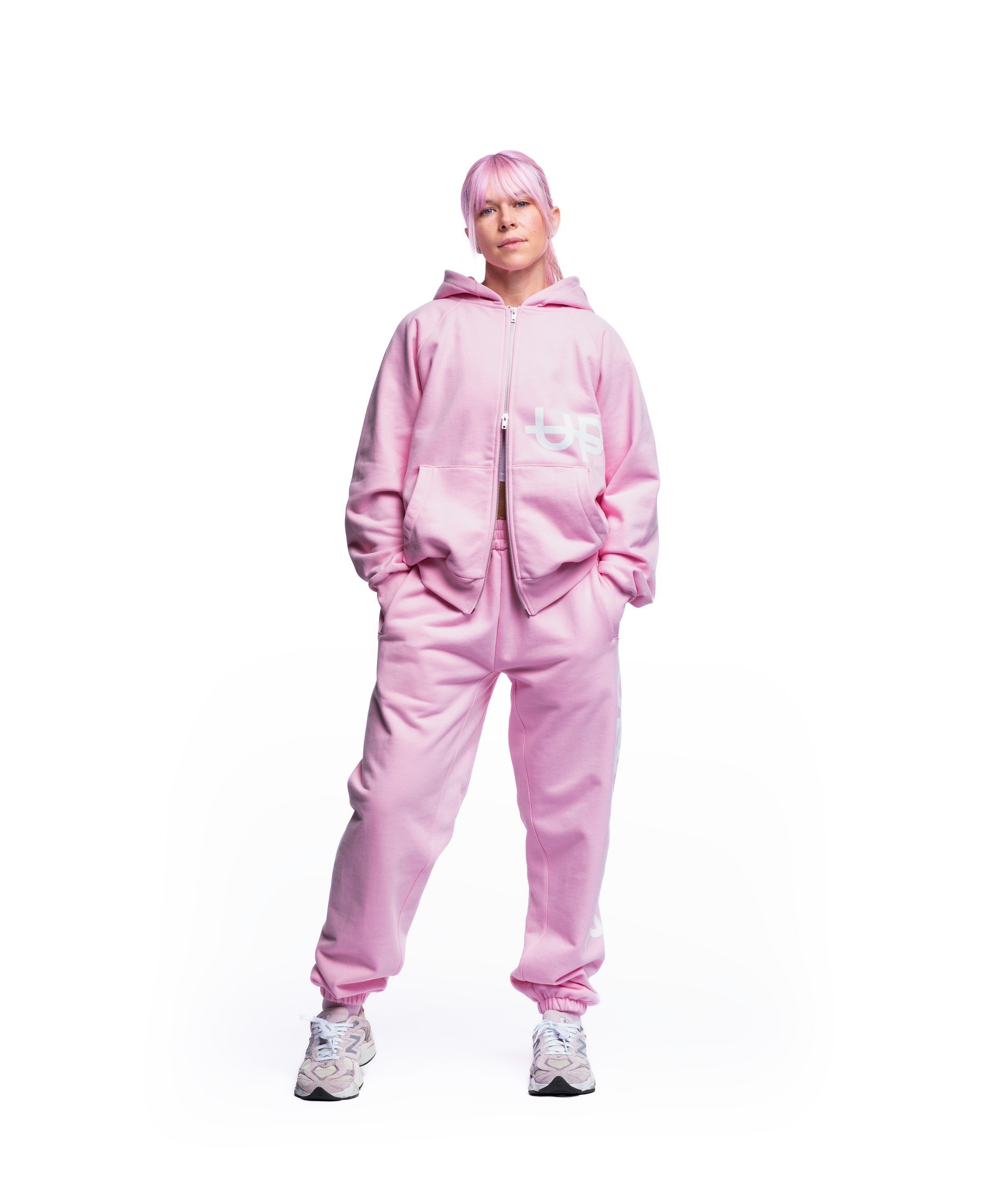 UPPPER Side Logo Double Zip Hoodie Pink | Premium Fitness
