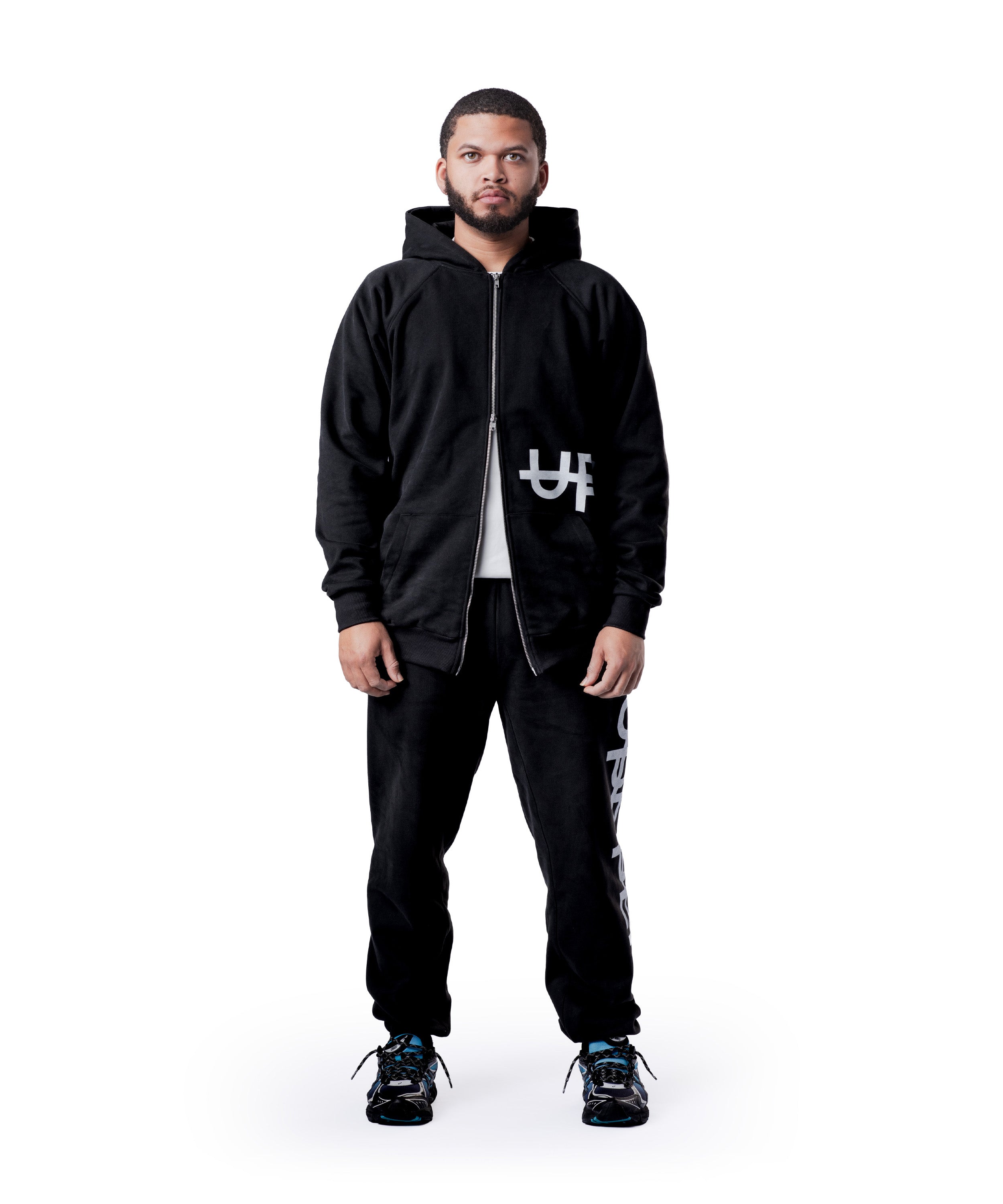 UPPPER Side Logo Double Zip Hoodie Washed Black | Premium